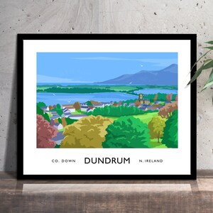 Dundrum Bay, County Down, Northern Ireland, travel poster, art print, Ulster, Irish art, Irish gift, Mourne Mountains, Mournes, Dundrum