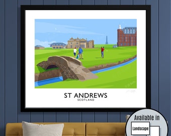 Golf at St Andrews, Scotland, travel poster art, art print, golf gift, golfers