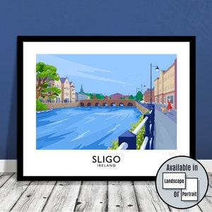 Sligo town, Sligo, Ireland, Garavogue River, travel, poster, art print, Connacht, Garavoge, Irish art, Wild Atlantic Way, gift for her, him