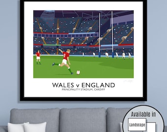 Wales vs England Rugby Match conversion at the Principality Stadium - Travel Poster Wall Art Print