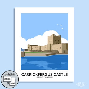 Carrickfergus Castle, Carrickfergus, County Antrim, Northern Ireland, travel poster, art print, Ulster, Irish gift, gift for her, for him Portrait