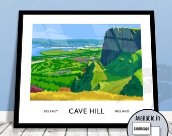 Belfast Travel Poster: Cave Hill View, Harland & Wolff Cranes Art Print