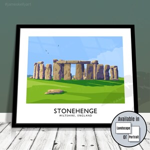 Stonehenge Art Print: Vintage Travel Poster, Wiltshire England image 1
