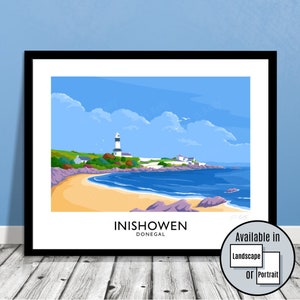 Inishowen, Stroove Lighthouse, Donegal, Ireland, travel, poster, art print, Imishowen, Ulster, gift, Irish art, Wild Atlantic Way