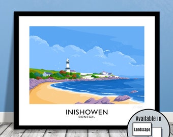 Inishowen, Stroove Lighthouse, Donegal, Ireland, travel, poster, art print, Imishowen, Ulster, gift, Irish art, Wild Atlantic Way