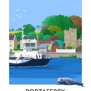 Portaferry, ferry, County Down, Northern Ireland, Ireland, travel poster, art print, Ulster, Irish art, Irish gift, Strangford Ferry, boat image 5