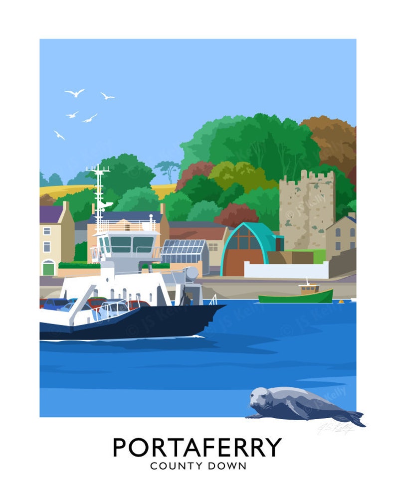 Portaferry, ferry, County Down, Northern Ireland, Ireland, travel poster, art print, Ulster, Irish art, Irish gift, Strangford Ferry, boat image 5