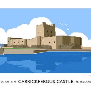 Carrickfergus Castle, Carrickfergus, County Antrim, Northern Ireland, travel poster, art print, Ulster, Irish gift, gift for her, for him image 4