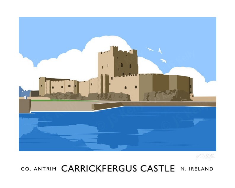Carrickfergus Castle, Carrickfergus, County Antrim, Northern Ireland, travel poster, art print, Ulster, Irish gift, gift for her, for him image 4