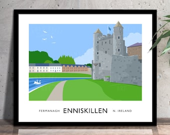 Enniskillen Castle, Enniskillen, Fermanagh, Northern Ireland, Ireland, travel poster, art print, Ulster, Irish art, Irish gift, Lough Erne