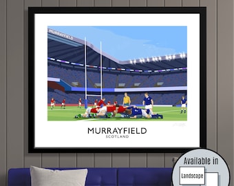 Rugby, Scotland vs Wales, Murrayfield, travel poster, Rugby Union, Autumn Internationals, Six 6 -Nations, gifts for him, gifts for men