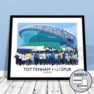 Spurs supporters arriving for a football match at the Tottenham stadium - Travel Poster Wall Art Print, Hotspur, gift for him, her, brother