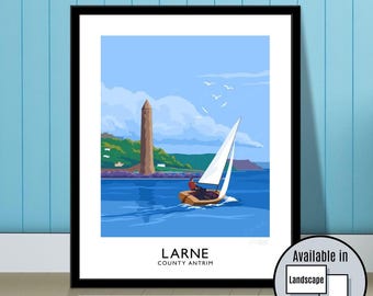 Chaine Memorial Tower Art Print: Larne, Northern Ireland Travel Poster