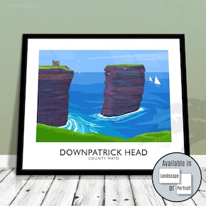 Downpatrick Head County Mayo, Ireland, travel poster, giclee wall art print, Irish gift