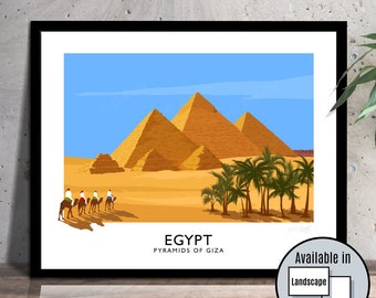 Egypt, Pyramids at Giza, international, travel poster, travel, holiday, vacation, art print, travel, gift, vintage, French