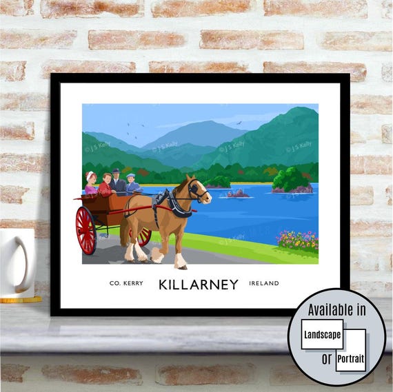 Killarney Ireland Art Print: Vintage Travel Poster, Horse & Trap