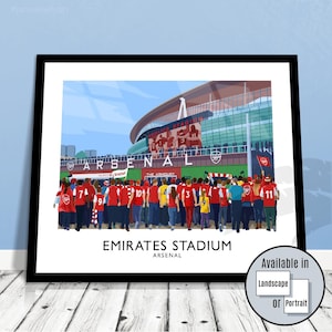 Arsenal travel poster art print, Gunners supporters arriving at the Emirates Stadium for a football match