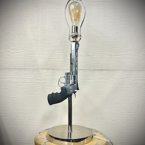 TRIGGER OPERATED .44 Magnum Revolver with 6 inch barrel Table Lamp Gun Lamp