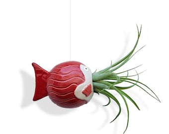 Handmade Hanging Plant Pot With Air Plant, Cute Pufferfish Planter (L Size), Office And Home Decore, Cute Easter Gift, READY TO SHIP