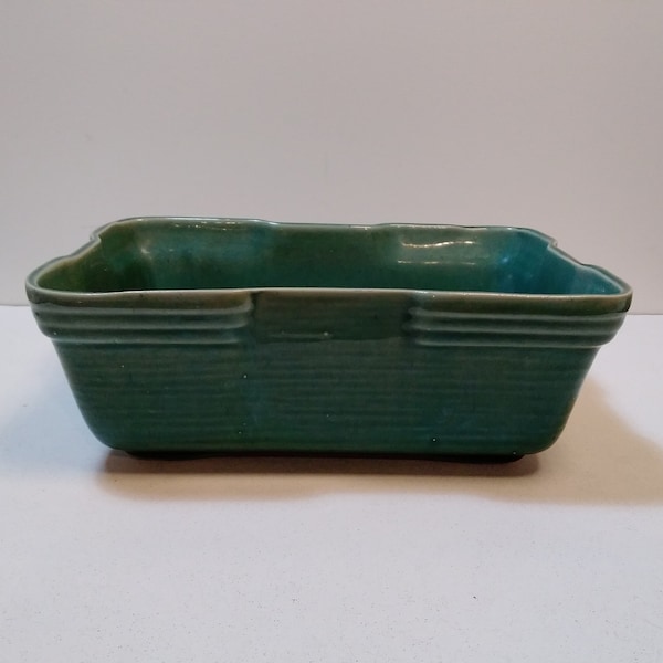 Plant glazed pottery, mccoy. mid century, green planter, rectangular fruit bowl forest green, USA ceramic