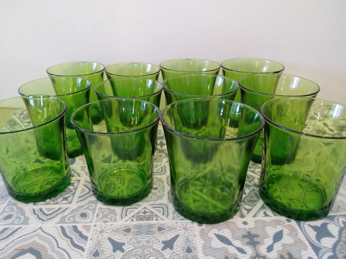 Green glasses green glass tumblers vintage juice glasses Etsy