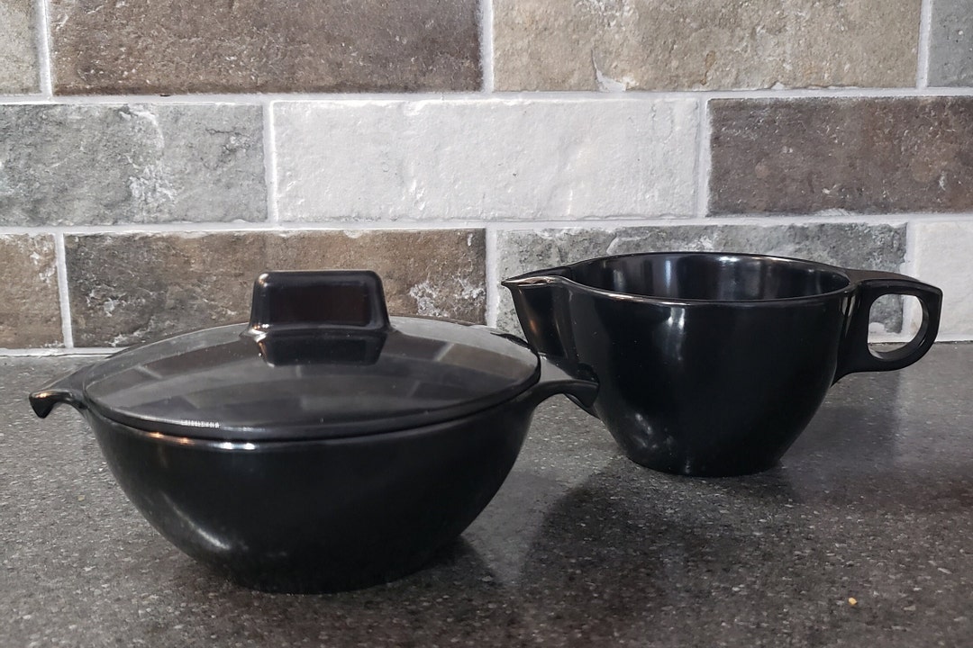 Melmac GPL Black Creamer and Sugar Bowl, A1, Black Melamine Sugar Bowl