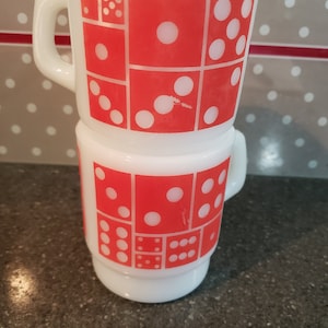 Anchor hocking dominoes mug, red, vintage, milk glass
