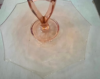 Pink glassware, sandwich tray, octagonal, vintage, engraved,
