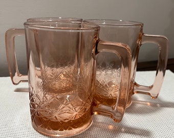 Pink glassware 3 vintage mugs, Kedaung group, 3 pink glass cups, A1