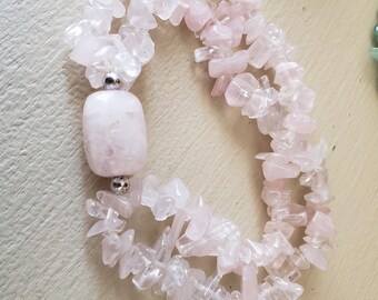 Pink quartz, pink quartz bracelet, chips and stone, A1 quality.