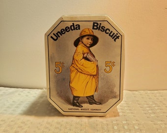 Uneeda NBC cookies, Bristol ware Nabisco box vintage metal cookie box, yellow waterproof
