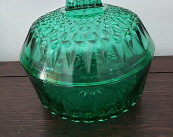 Emerald green, glass, Candy Dish, Bowl, Vintage dish, covered bowl, Arcoroc, France,