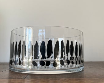 Large clear glass bowl, structube exclamation points, salad bowl, bowl with vintage black patterns,