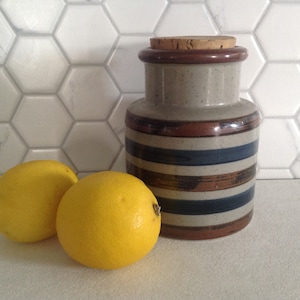 Ceramic canister, jar, ceramic pot, stoneware, navy and brown, gray stoneware jar, jar made in Japan