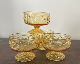 Mcm anchor hocking glass pedestal dessert cup, sorbet cup and vintage yellow glass, compote, mousse, dessert bowl