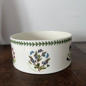 May include: A white ceramic bowl with a green border and floral designs. The bowl features a floral pattern with blue, pink, and green flowers. The text "Veronica Chamaedrys Speedwell" is printed on the bowl.
