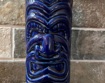 Tiki bar tumbler ceramic cocktail glass Hawaiian style cobalt blue Hawaiian vintage mug