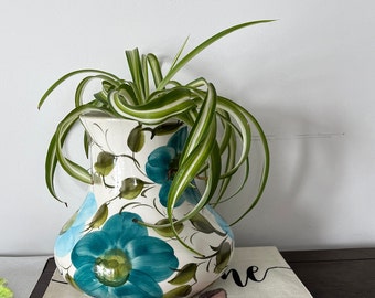 Vase from Portugal vintage blue and green floral details