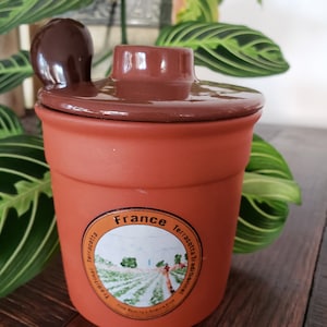 Terracotta pot, jam pot, container, mosterd pot, Pot met deksel en lepel "Traditional Terracotta France" - Morris National