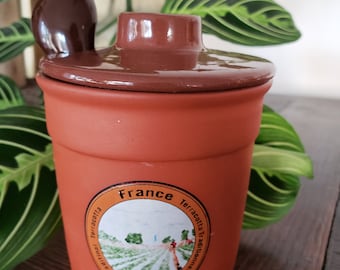 Terracotta jar, jam jar, container, mustard pot, Jar with lid and spoon "Traditional Terracotta France" - Morris National