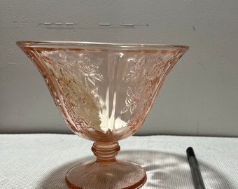 Candy bowl, pink glassware candy dish pedestal dish, Sharon Cabbage A1 vintage