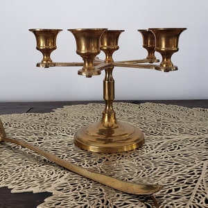 Candlestick, candle holder, 6 candles, brass, india, snuffer and candlestick with 6 candles in vintage brass