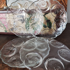4 glass plates for snails in shell, snail plate clear glass vintage
