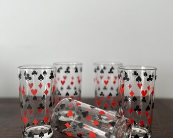 Dominion 5 playing card tumblers water glasses vintage card game