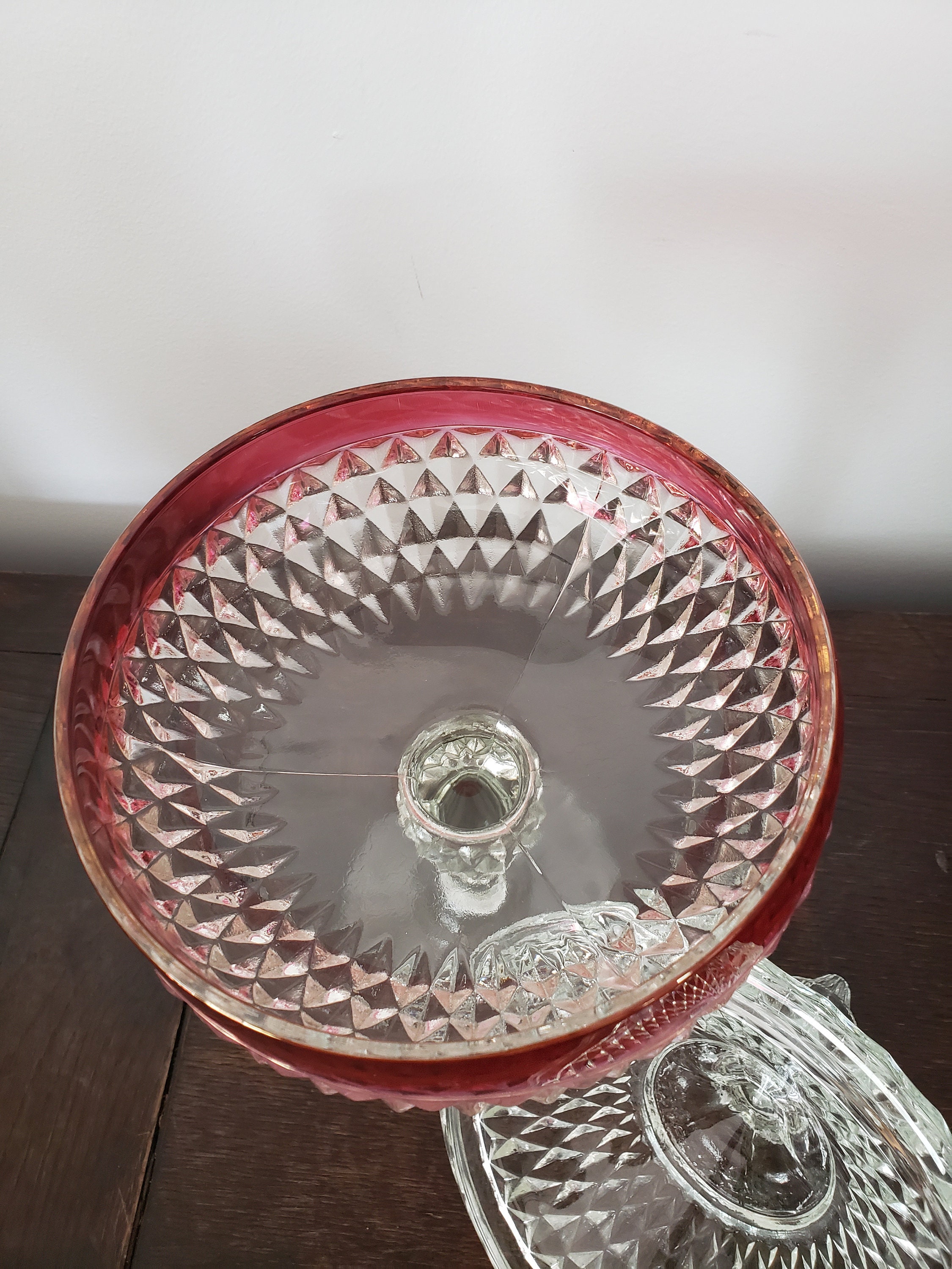 Pedestal Candy Jar Ruby Rim Crystal Bowl Candy Dish Ruby Etsy