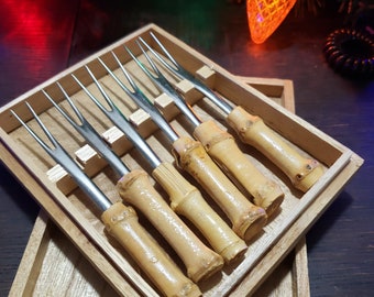 Bamboo forks, cocktail, bar-b-q forks Japan, mcm bamboo forks