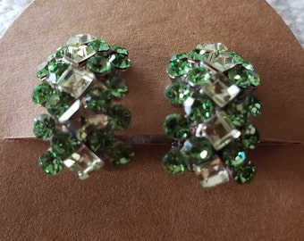 Earrings, 1930-1940 green and clear stones, with clips, wedding