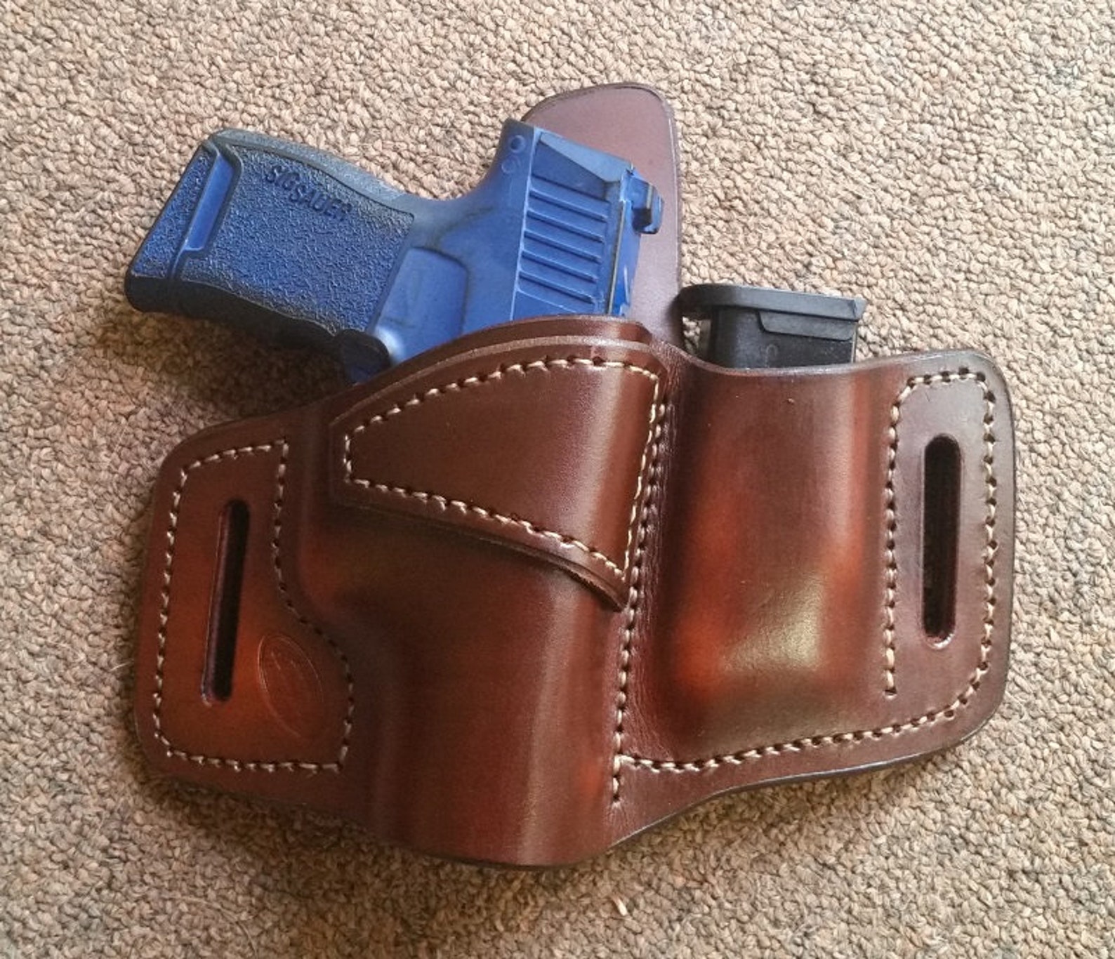 Right Brown OWB mag Sig P365 Custom Leather Holster Etsy