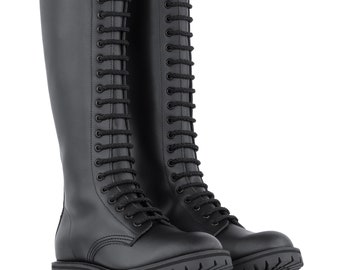 NEW !! ADIX® 1320 Boots Black Leather 20 eyelets thermoplastic cap handmade grunge goth punk military combat