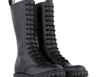 NEW !! ADIX® 1314 Boots Black Leather 14 eyelets thermoplastic cap handmade grunge goth punk military combat